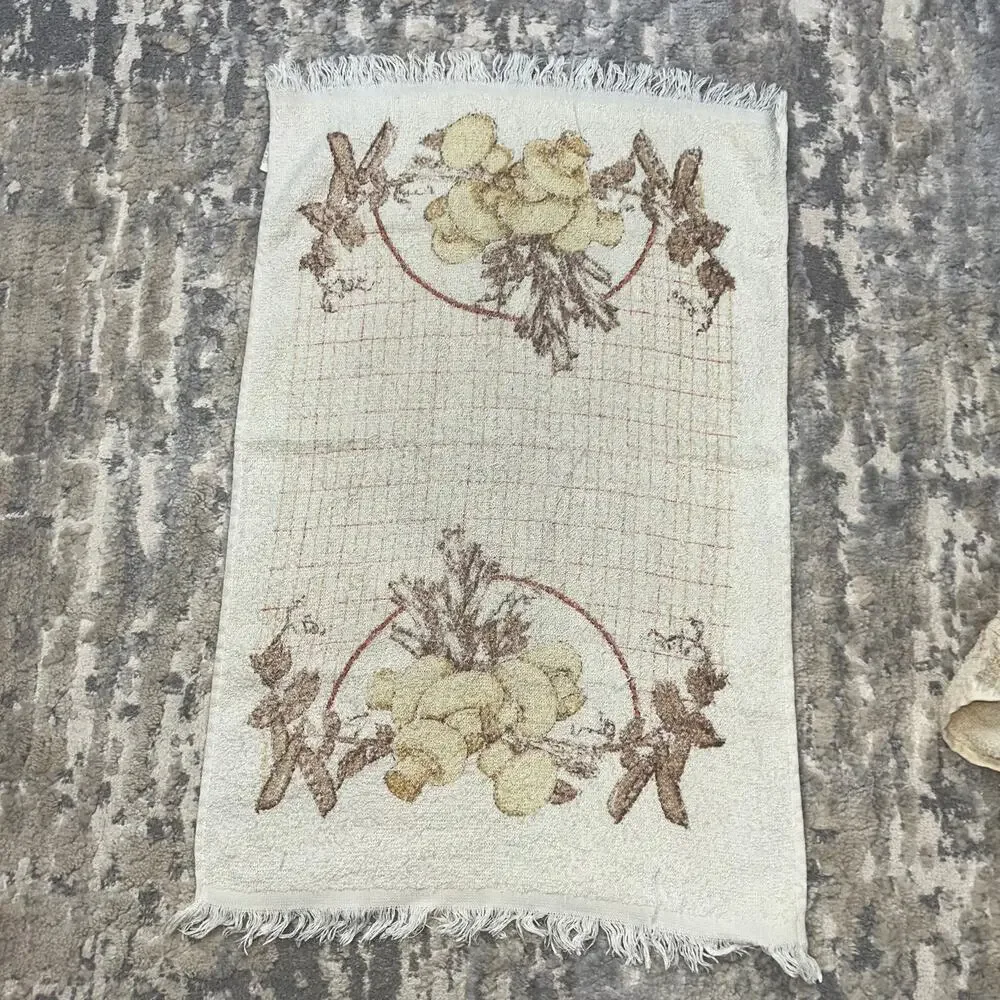 Vintage Retro 70s Mushroom 2 Dish Towels 3 Dishcloths Matching Set of 5